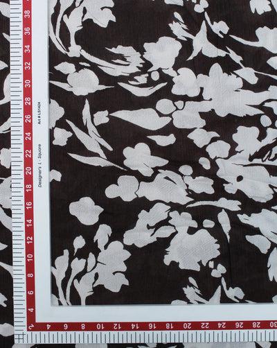 LIGHT BROWN & WHITE ABSTRACT DESIGN RAYON CREPE PRINTED FABRIC