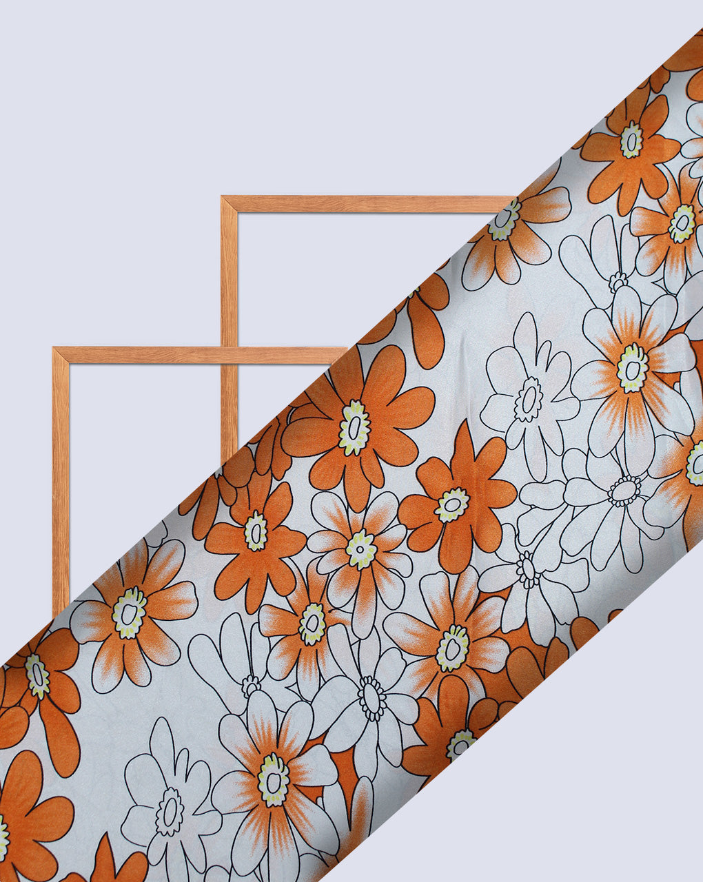 WHITE AND ORANGE FLORAL DESIGN POLYESTER SATIN PRINTED FABRIC