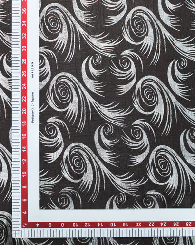 DARK BROWN ABSTRACT DESIGN POLYESTER SATIN PRINTED FABRIC