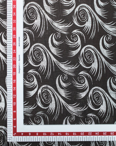 DARK BROWN ABSTRACT DESIGN POLYESTER SATIN PRINTED FABRIC