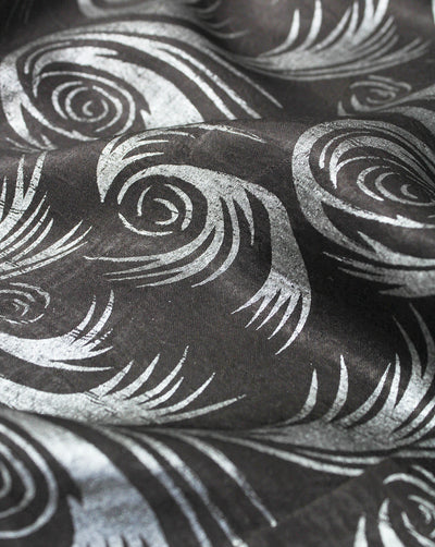 DARK BROWN ABSTRACT DESIGN POLYESTER SATIN PRINTED FABRIC