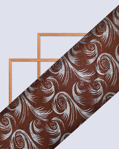 BROWN ABSTRACT DESIGN POLYESTER SATIN PRINTED FABRIC