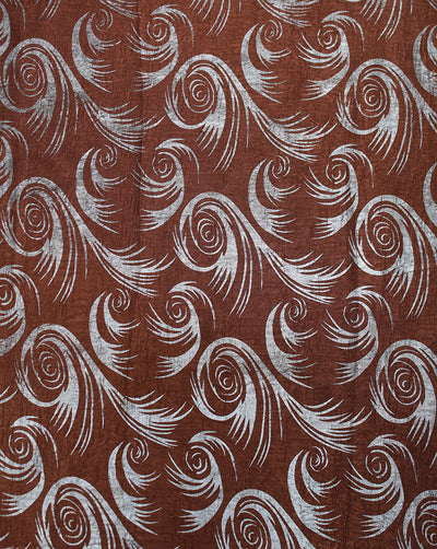 BROWN ABSTRACT DESIGN POLYESTER SATIN PRINTED FABRIC