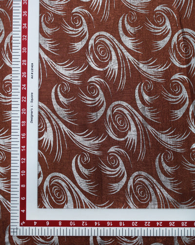 BROWN ABSTRACT DESIGN POLYESTER SATIN PRINTED FABRIC