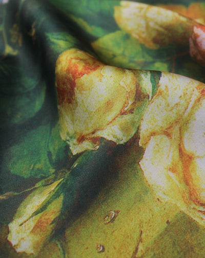 MULTICOLOR FLORAL DESIGN POLYESTER SATIN PRINTED FABRIC