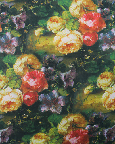 MULTICOLOR FLORAL DESIGN POLYESTER SATIN PRINTED FABRIC