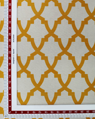 CREAM AND YELLOW ABSTRACT DESIGN COTTON LINEN PRINTED FABRIC