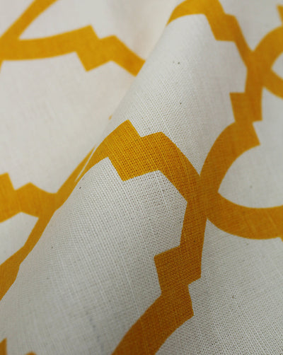 CREAM AND YELLOW ABSTRACT DESIGN COTTON LINEN PRINTED FABRIC