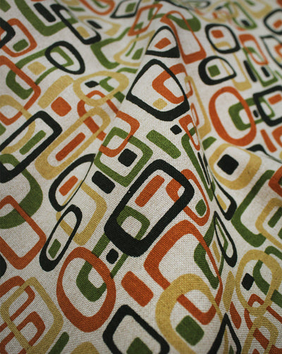 MULTICOLOR ABSTRACT DESIGN COTTON LINEN PRINTED FABRIC