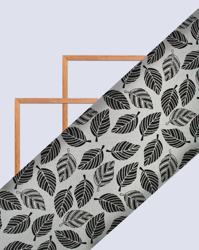 GREY AND BLACK LEAF DESIGN COTTON LINEN PRINTED FABRIC