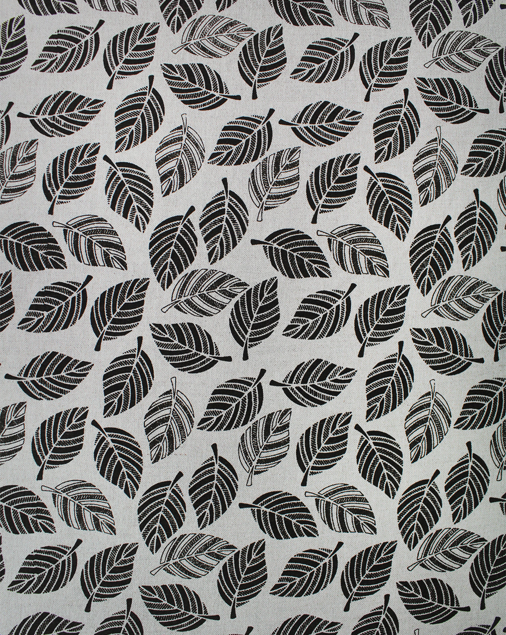 GREY AND BLACK LEAF DESIGN COTTON LINEN PRINTED FABRIC