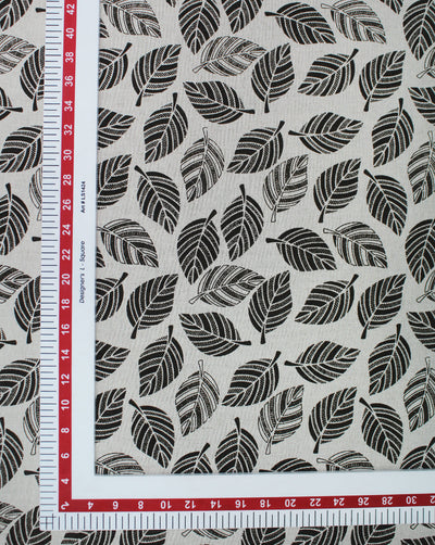 GREY AND BLACK LEAF DESIGN COTTON LINEN PRINTED FABRIC