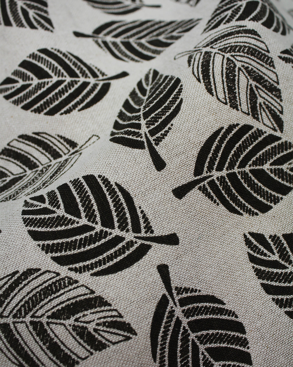 GREY AND BLACK LEAF DESIGN COTTON LINEN PRINTED FABRIC