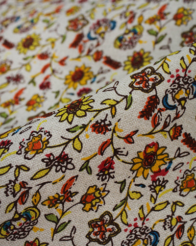 MULTICOLOR FLORAL DESIGN COTTON LINEN PRINTED FABRIC