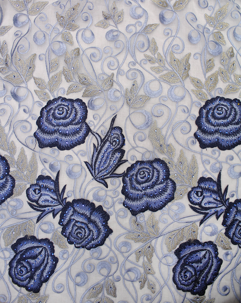 FLORAL POLYESTER EMBROIDERY DESIGNER NET FABRIC
