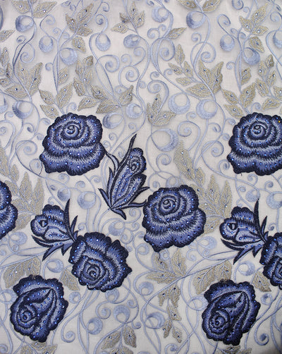 FLORAL POLYESTER EMBROIDERY DESIGNER NET FABRIC