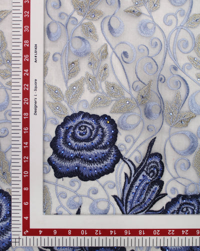 FLORAL POLYESTER EMBROIDERY DESIGNER NET FABRIC