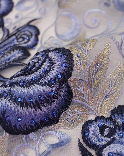 FLORAL POLYESTER EMBROIDERY DESIGNER NET FABRIC