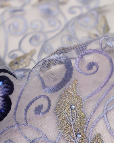 FLORAL POLYESTER EMBROIDERY DESIGNER NET FABRIC