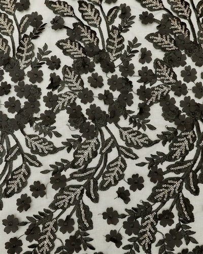 BLACK FLORAL EMBROIDERY POLYESTER NET DESIGNER FABRIC (WIDTH 46 INCHES)