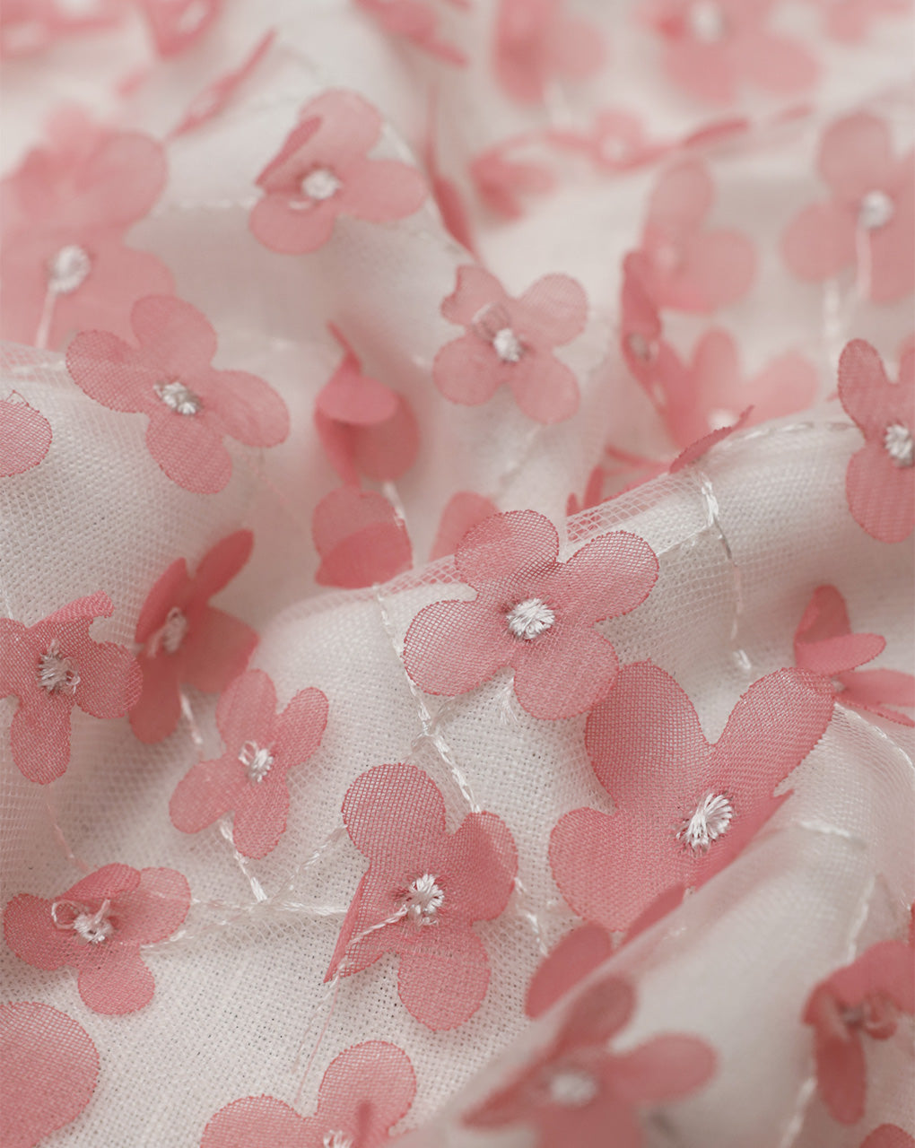 PINK FLORAL EMBROIDERY POLYESTER NET DESIGNER FABRIC (WIDTH 56 INCHES)