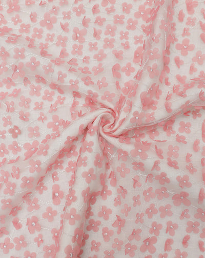 PINK FLORAL EMBROIDERY POLYESTER NET DESIGNER FABRIC (WIDTH 56 INCHES)