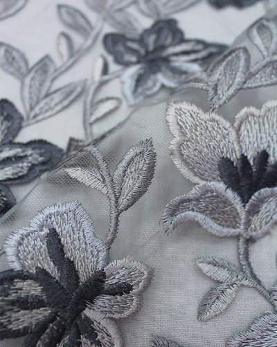 FLORAL POLYESTER EMBROIDERY DESIGNER NET FABRIC