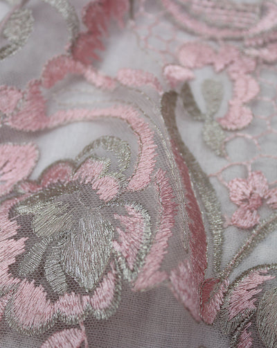 FLORAL POLYESTER EMBROIDERY DESIGNER NET FABRIC