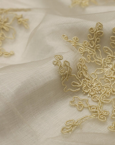 GOLDEN EMBROIDERY POLYESTER NET DESIGNER FABRIC (WIDTH 50 INCHES)