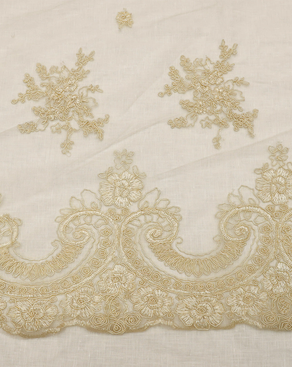 GOLDEN EMBROIDERY POLYESTER NET DESIGNER FABRIC (WIDTH 50 INCHES)