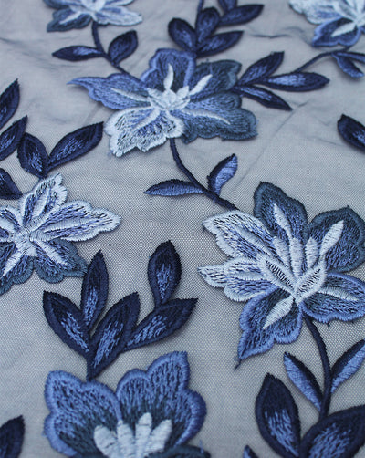 FLORAL POLYESTER EMBROIDERY DESIGNER NET FABRIC