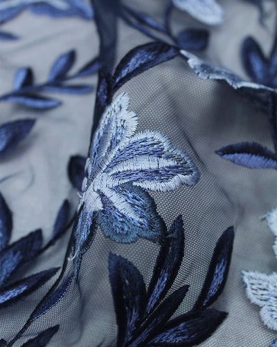 FLORAL POLYESTER EMBROIDERY DESIGNER NET FABRIC