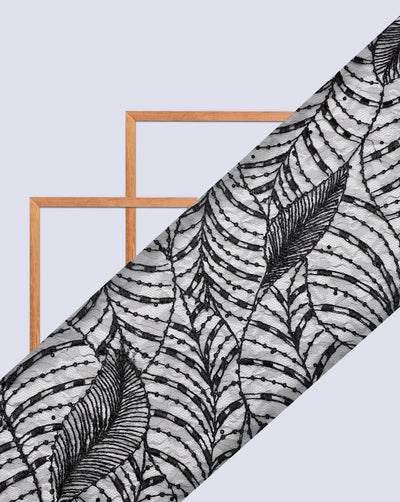 BLACK LEAF EMBROIDERY POLYESTER NET DESIGNER FABRIC