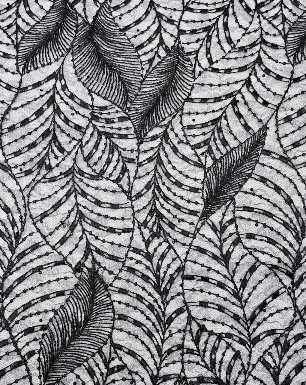 BLACK LEAF EMBROIDERY POLYESTER NET DESIGNER FABRIC