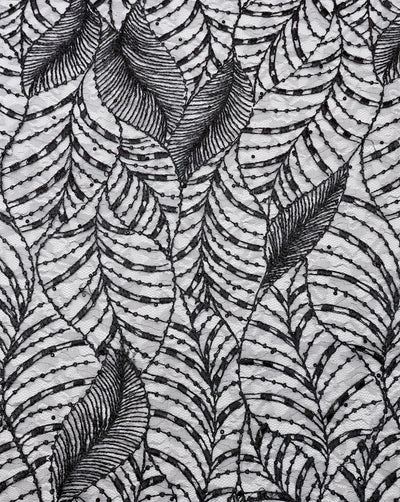 BLACK LEAF EMBROIDERY POLYESTER NET DESIGNER FABRIC