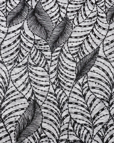 BLACK LEAF EMBROIDERY POLYESTER NET DESIGNER FABRIC (WIDTH 52 INCHES)