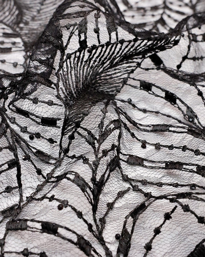 BLACK LEAF EMBROIDERY POLYESTER NET DESIGNER FABRIC