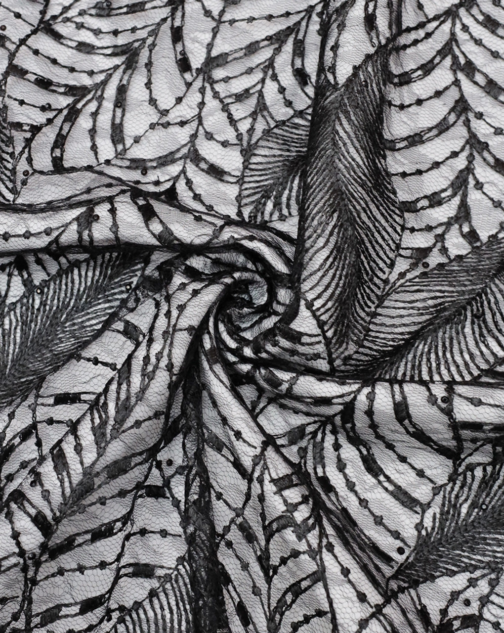 BLACK LEAF EMBROIDERY POLYESTER NET DESIGNER FABRIC
