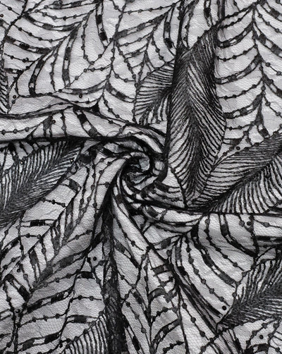 BLACK LEAF EMBROIDERY POLYESTER NET DESIGNER FABRIC