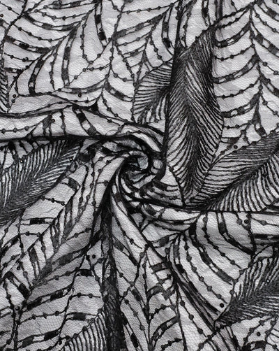 BLACK LEAF EMBROIDERY POLYESTER NET DESIGNER FABRIC (WIDTH 52 INCHES)