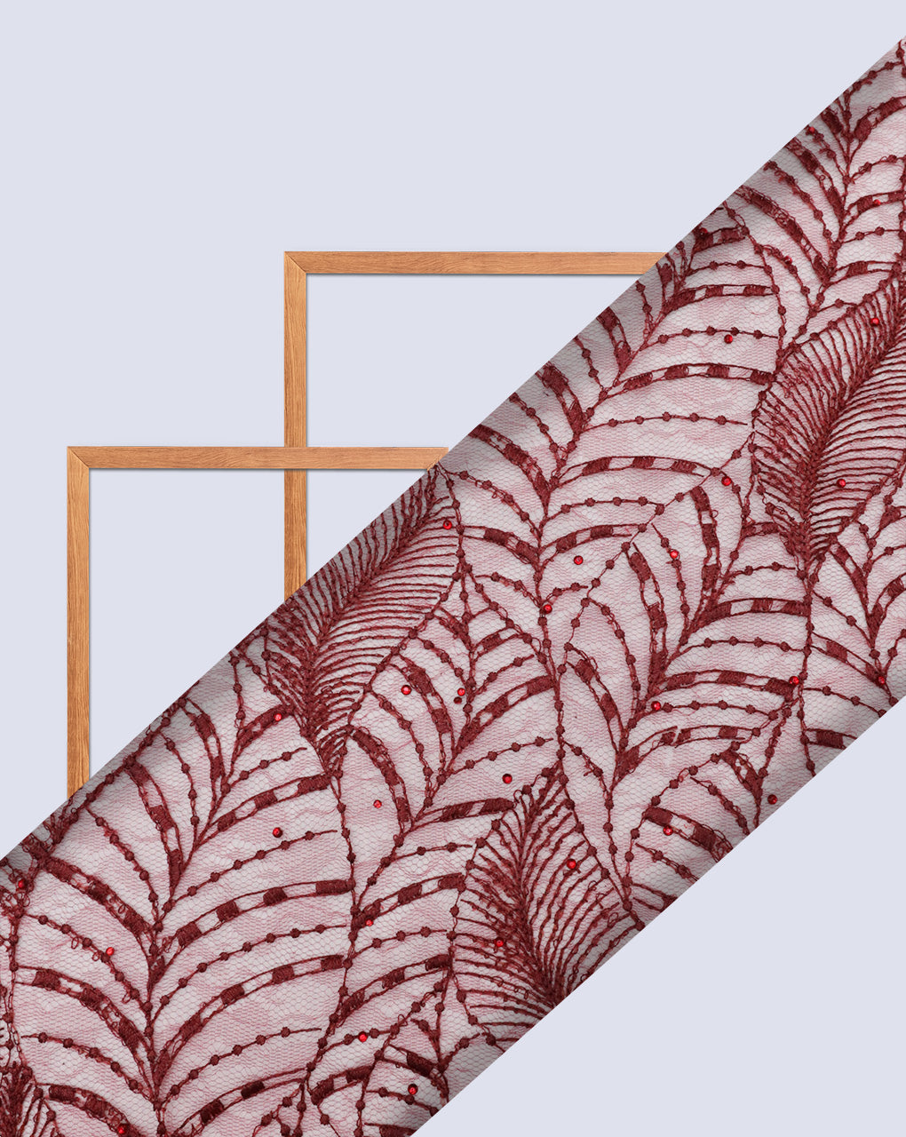 MAROON LEAF EMBROIDERY POLYESTER NET DESIGNER FABRIC (WIDTH 52 INCHES)