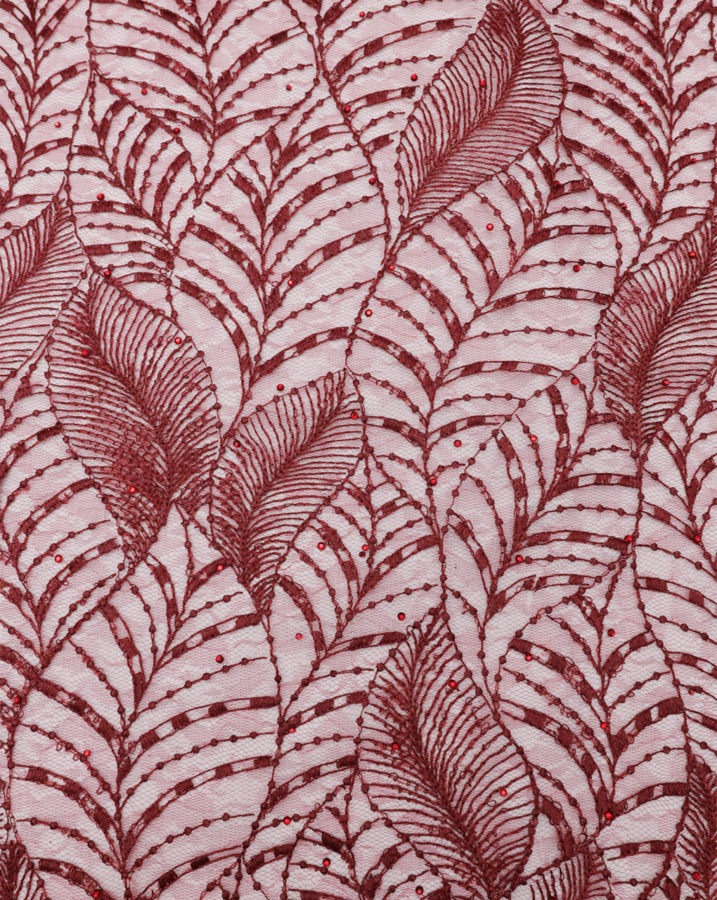 MAROON LEAF EMBROIDERY POLYESTER NET DESIGNER FABRIC (WIDTH 52 INCHES)