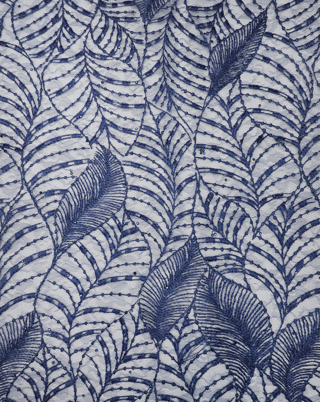 BLUE LEAF POLYESTER NET DESIGNER FABRIC (WIDTH 52 INCHES)