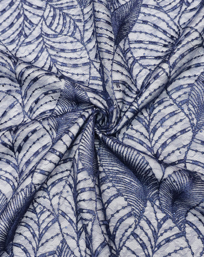 BLUE LEAF POLYESTER NET DESIGNER FABRIC (WIDTH 52 INCHES)