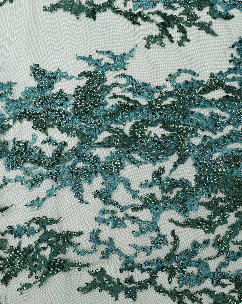 GREEN EMBROIDERY POLYESTER NET DESIGNER FABRIC (WIDTH 56 INCHES)