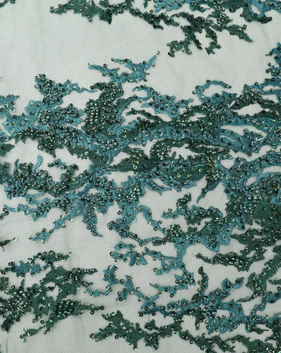 GREEN EMBROIDERY POLYESTER NET DESIGNER FABRIC (WIDTH 56 INCHES)