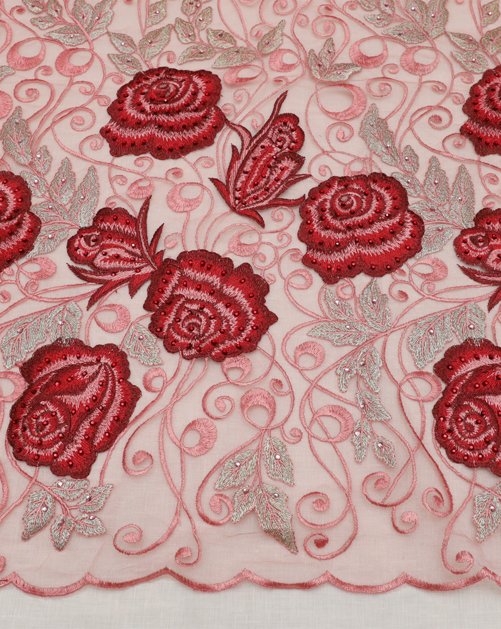 FLORAL EMBROIDERY POLYESTER NET DESIGNER FABRIC (WIDTH 52 INCHES)