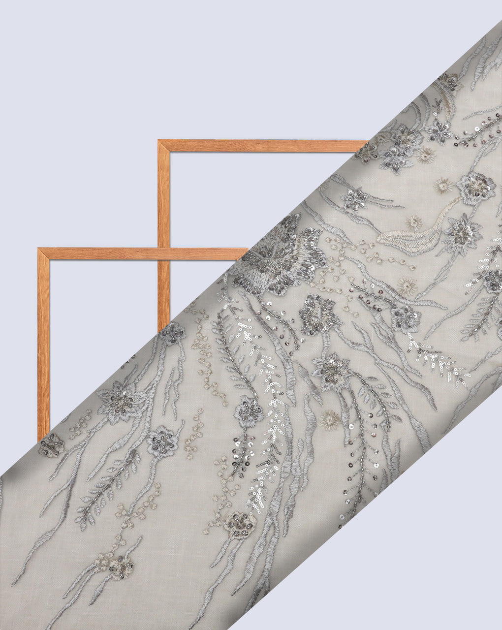 SILVER FLORAL EMBROIDERY POLYESTER NET DESIGNER FABRIC (WIDTH 56 INCHES)