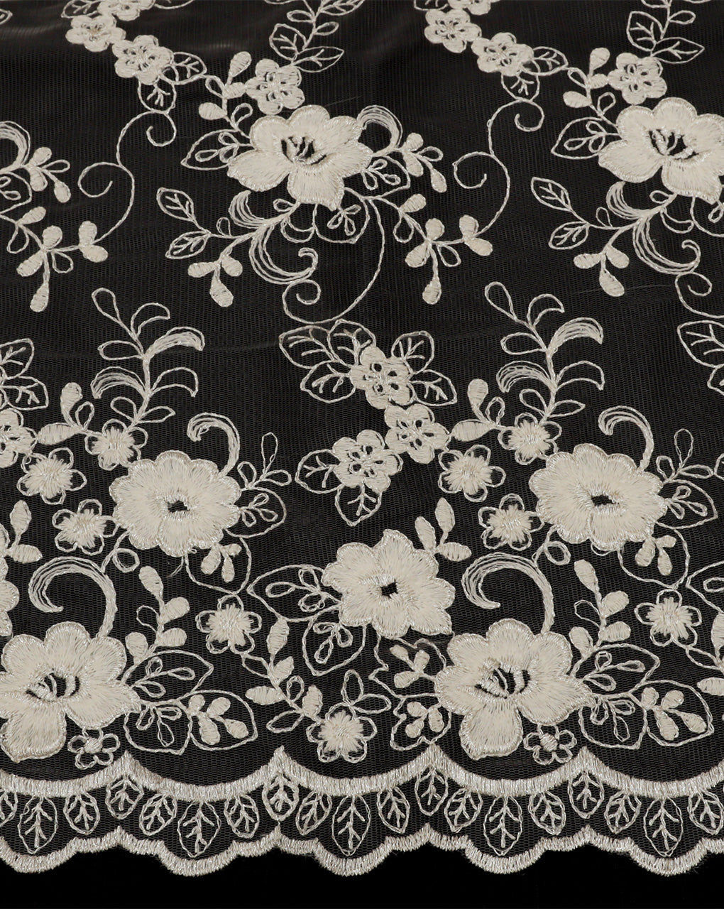 FLORAL EMBROIDERY POLYESTER NET DESIGNER FABRIC (WIDTH 52 INCHES)