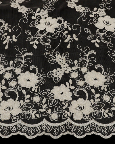 FLORAL EMBROIDERY POLYESTER NET DESIGNER FABRIC (WIDTH 52 INCHES)
